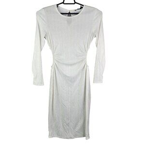 Women's White & Gold Pretty Little Thing Long Sleeve Ruched Bodycon Dress 10